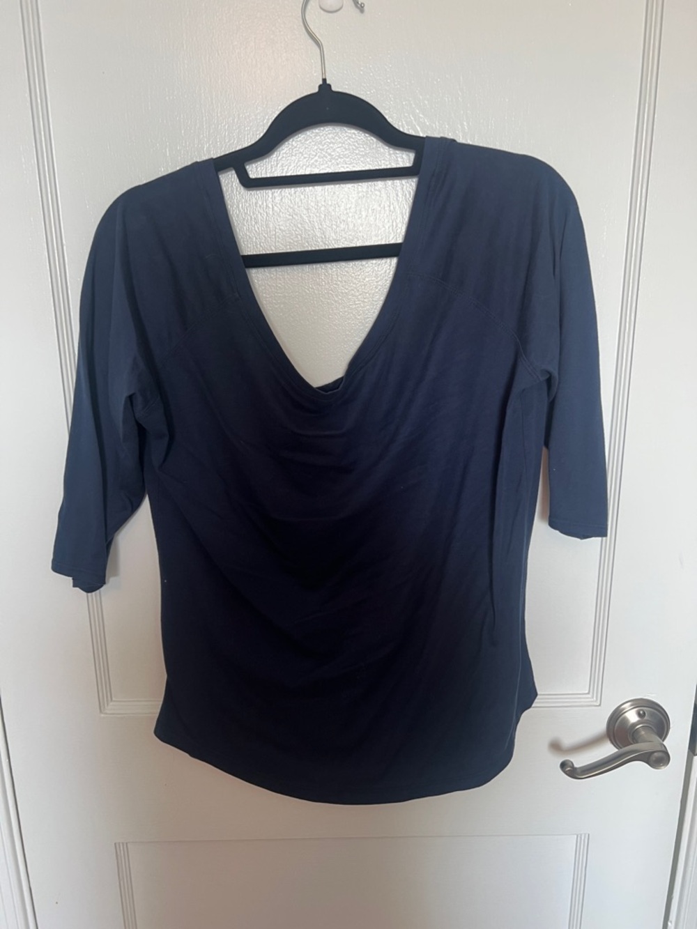 Fabletics Navy Drape V-Neck 3/4 Sleeve Top